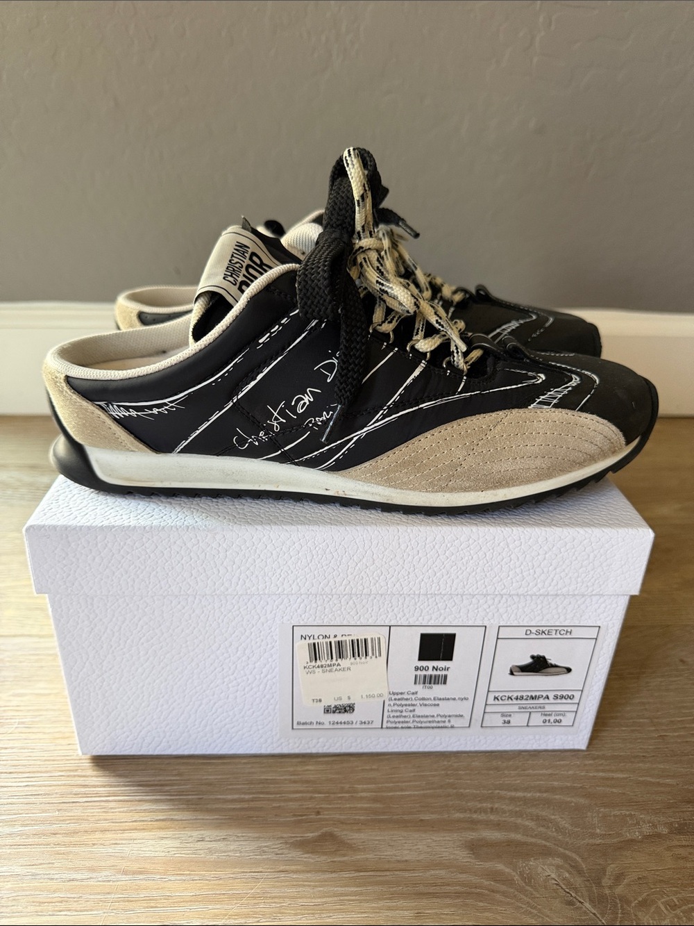 Dior  Black and Beige D-Sketch Sneakers with Signature Script